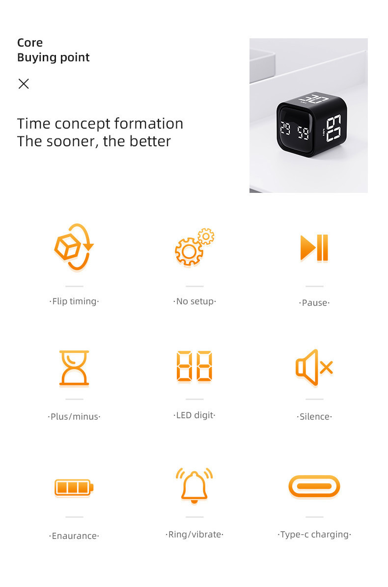 Digital Countdown Cube Timer Adjustable Sound & Vibration Rotation ...