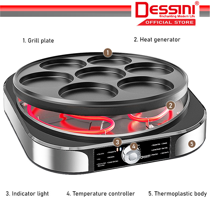 DESSINI ITALY 7 Holes Electric Pancake Crepe Maker Burger Toaster ...