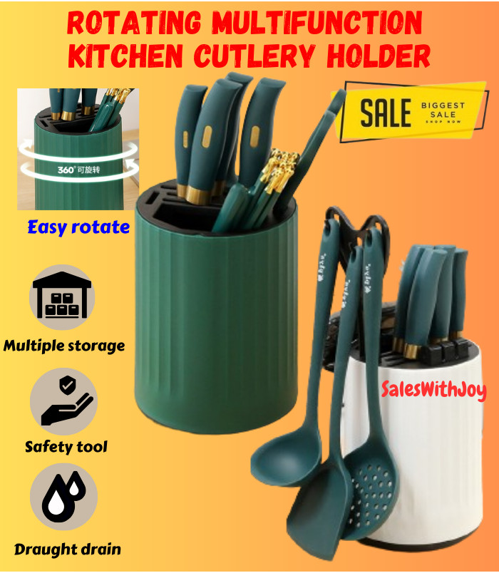 SalesWithJoy Cutlery Holder 360° Rotating Multifunction Knife Chopstick ...