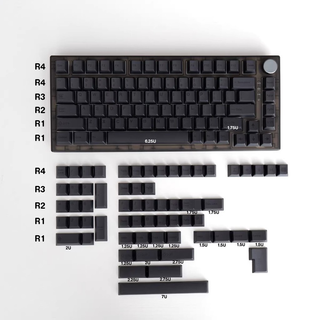 YongQiu Retro Minimalist Black Gray Japanese Keycap Cherry Profile Dye ...