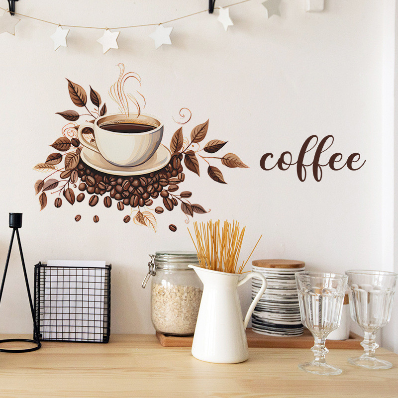 Coffee Cup Pattern Wall Stickers DIY Cafe Restaurant Living Room Home ...