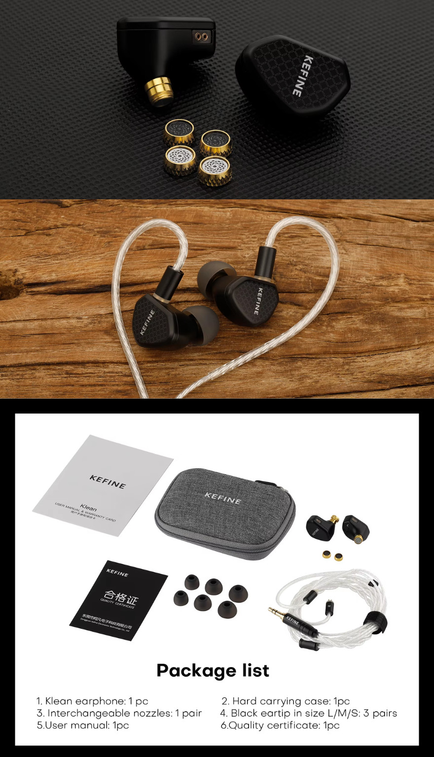 Linsoul Kefine Klean In Ear Monitor,10mm DLC Diafragma Dynamische Driver Koptelefoon,Bedrade Gaming Oordopjes,Vervangbare Nozzles,Afneembare Verzilverde Kabel voor Audiofiel (Met Mic Type-C, Zilver