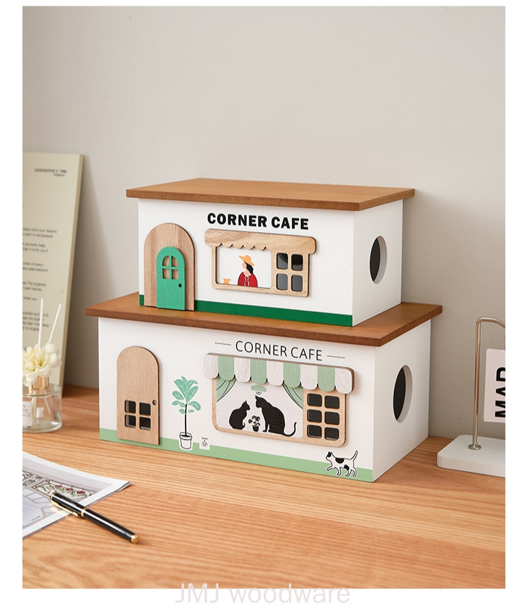 Wooden Junction Box Desktop Wire Socket Storage Box Tidy-up Socket Data ...