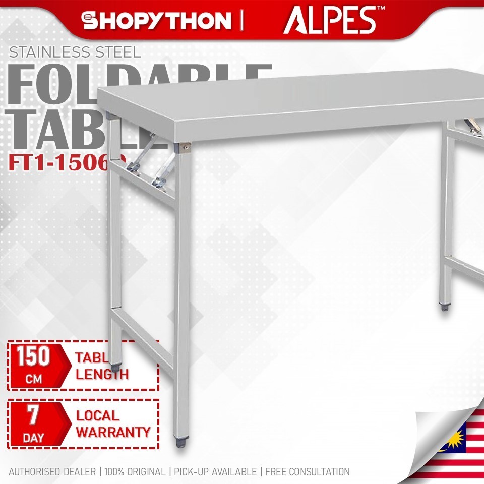ALPES Stainless Steel Foldable Table FT1-15060 (150x60x80cm) High ...