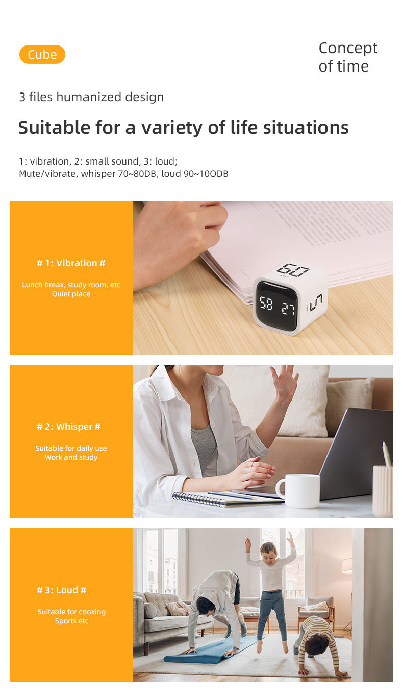 Digital Countdown Cube Timer Adjustable Sound & Vibration Rotation ...