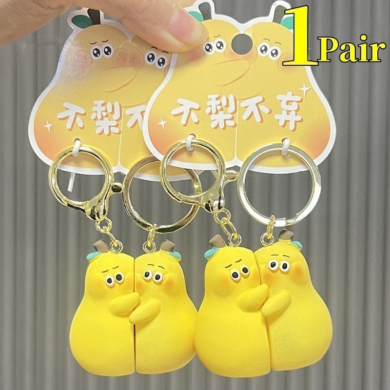 Kawaii Hug Pear Bear Magnetic Keychain Cute Cartoon Little Bear Lovers ...