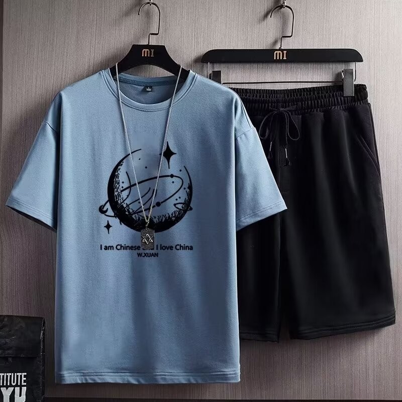 Printed Loose T Shirt Shorts Set