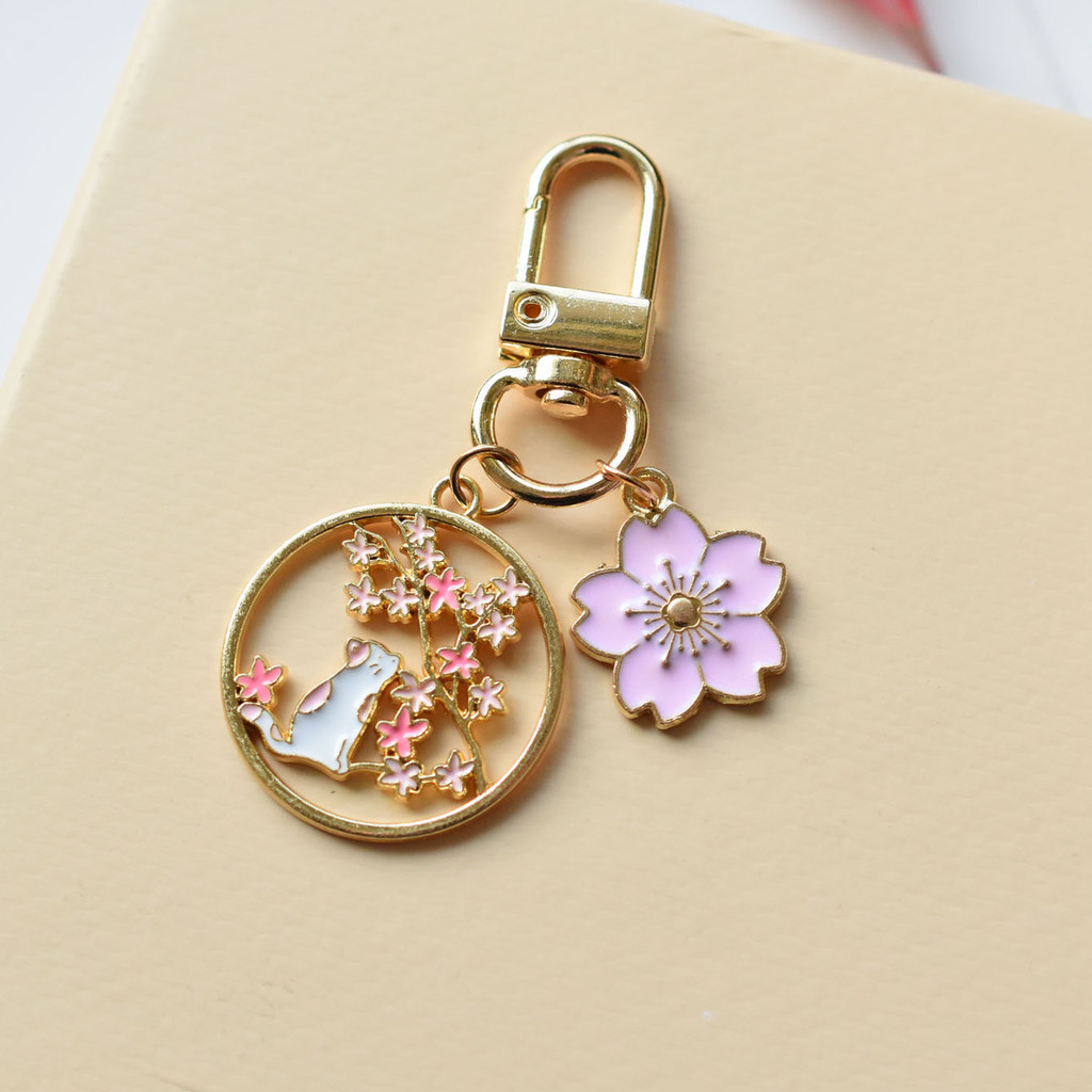 Cute Cat Keychain Flower Moon Cat Key Ring Enamel Key Chains Friendship ...