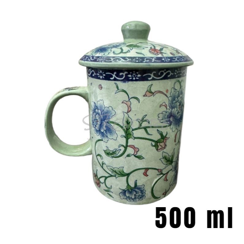 Vintage 500ml Green Peony Porcelain Chinese Style Jumbo Mug with Cup ...