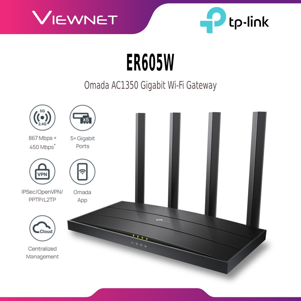 TP-Link Omada ER605W AC1300 Dual-Band WiFi Gigabit VPN Router 5-Port ...