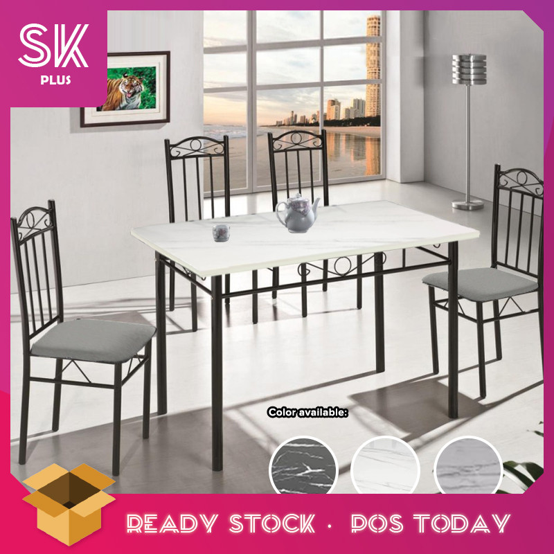 SKplus Marble Style Kitchen Rectangle Dining Table Set With 4 Cushion Chairs (120cm x 70cm x74cm ...