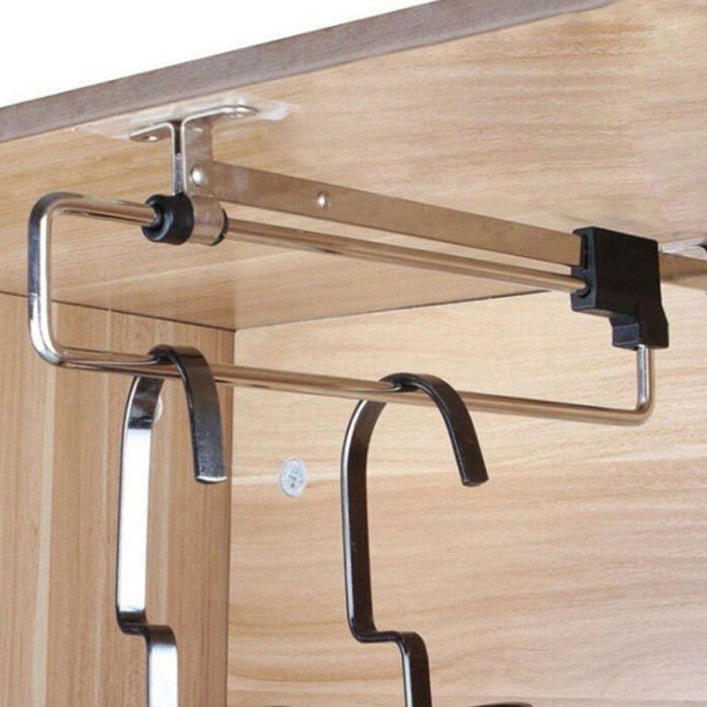 (BTQN!) Wardrobe Pull Out Clothes Hanger Rail Extending Rack Storage ...