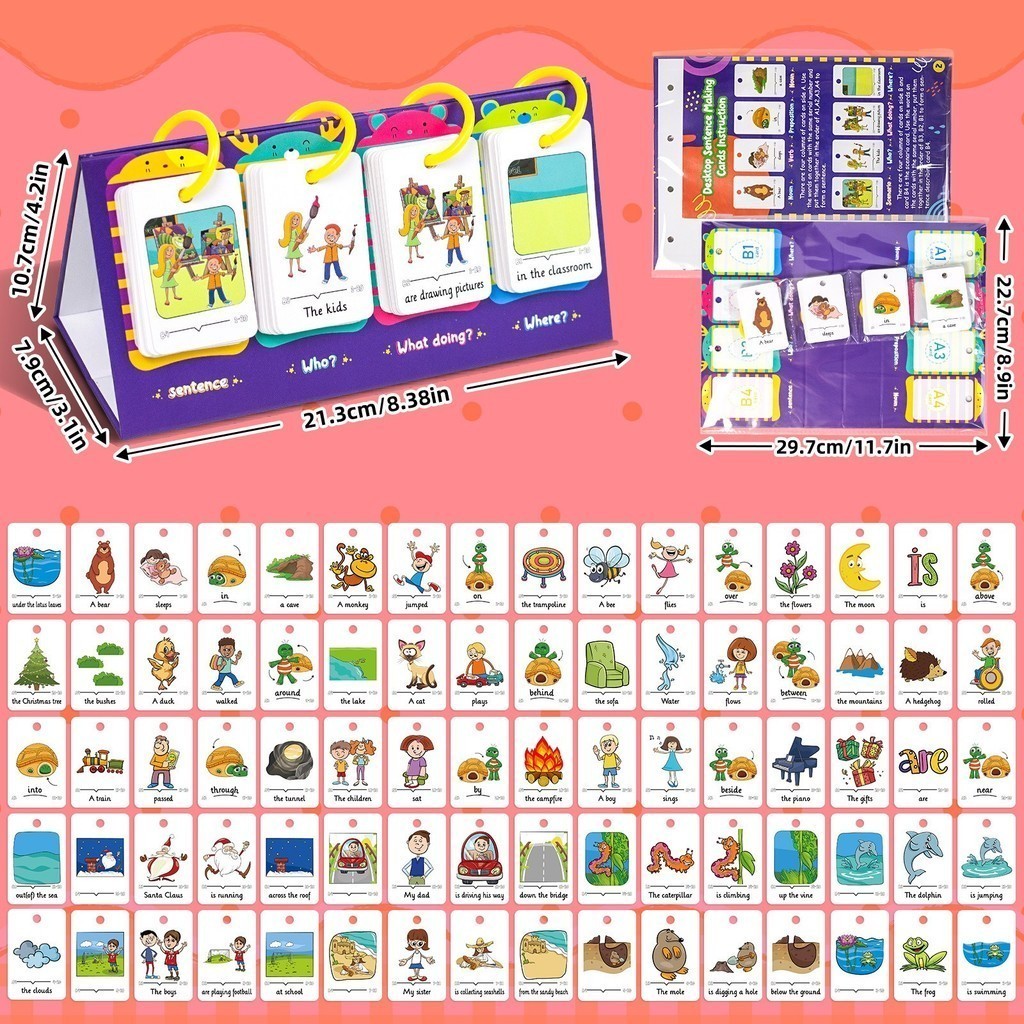 80Pcs English Words Learning Cards Vocabulary Sentence Building Desk ...