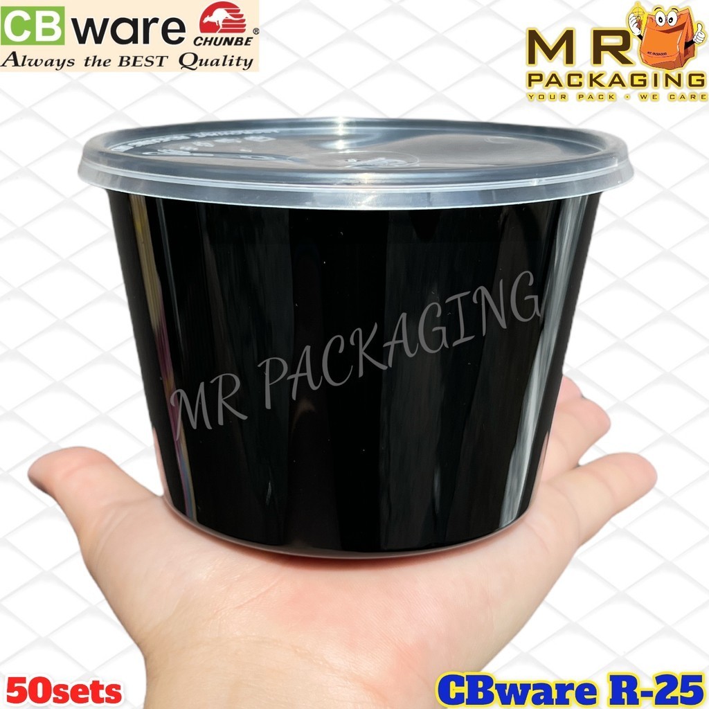 CB R25 Black Round Container With Lid ( 50sets± ) 25oz Disposable PP ...