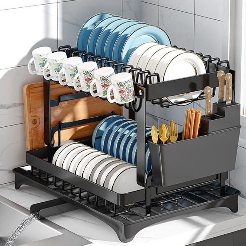 Japanese Style Dual Layer Sink Dish Drain Rack Kitchen Utensil Plate ...