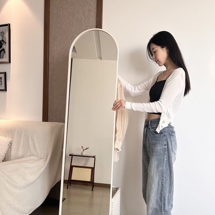 Cream wind full body mirror rotating full-length mirror fitting mirror ...