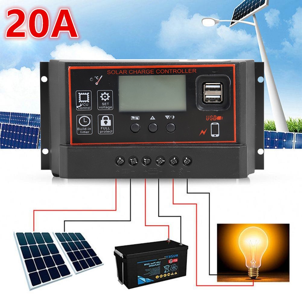in stock 20A 12/24V Solar Charge Controller Dual USB LCD Display Auto ...