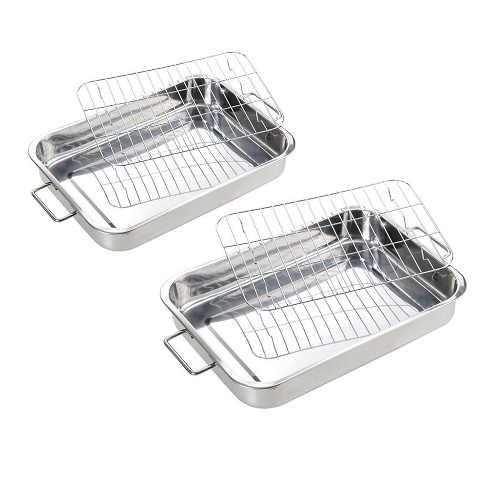 【TWILIGH】Stainless Steel Deep Roasting Tray Oven Pan Grill Rack Baking ...