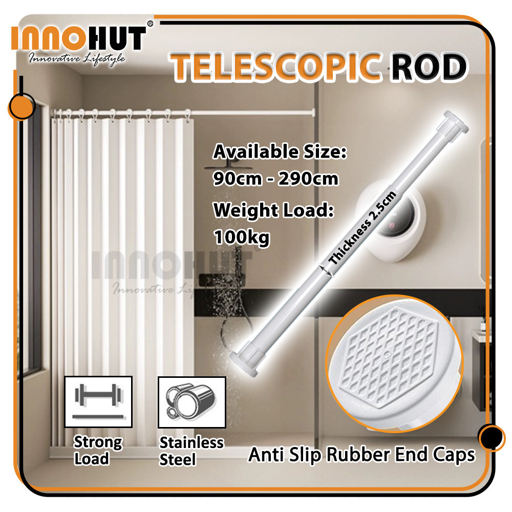 [90CM-290CM] Innohut Telescopic Curtain Rod Adjustable Clothesline Pole ...