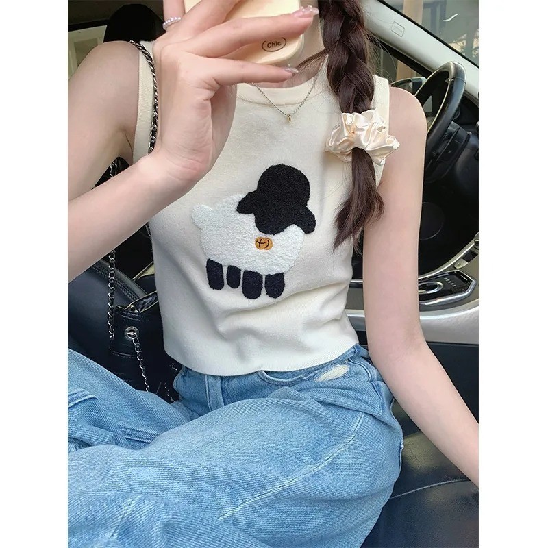 Women's Graphic Print Crop Tank Top - Sleeveless Slim Fit Round Neck (Black Sun, Small)