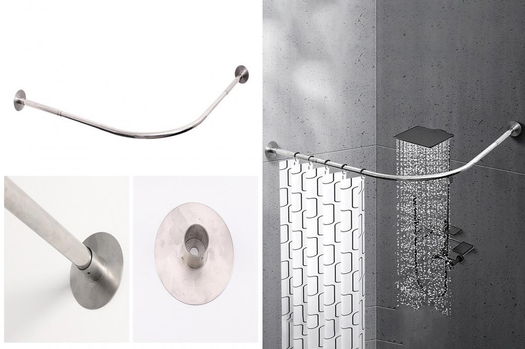 ALINA Rust-resistant Shower Rod Adjustable Black L-shaped Shower ...