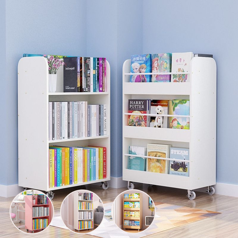 QF Bookshelf Storage Cabinet Double-sided Moveable Bookshelf Home ...