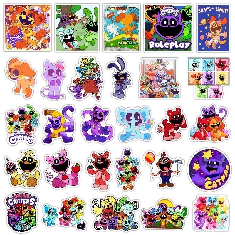 54 Pcs Smiling Critters Stickers Poppy Game 3 Kit Horror Smile Friend ...