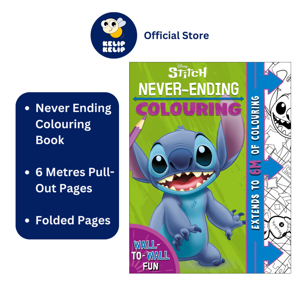 Disney Stitch Never Ending Colouring Book For Kids With 6M Pull Out Pages | Shopee Malaysia