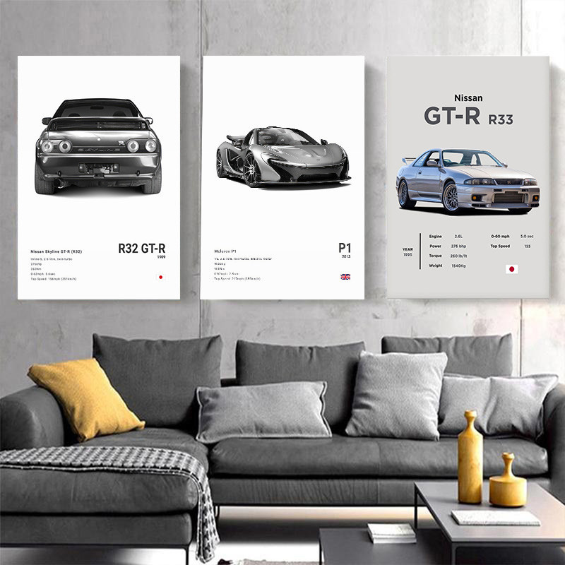 Car Classic Sports Car Series Print Posters 911 GTR 718 Luxury ...