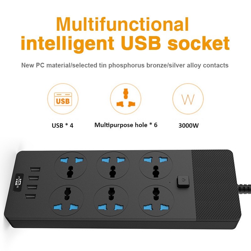 Universal Socket Extension with USB Ports Power Strip Surge Protector ...