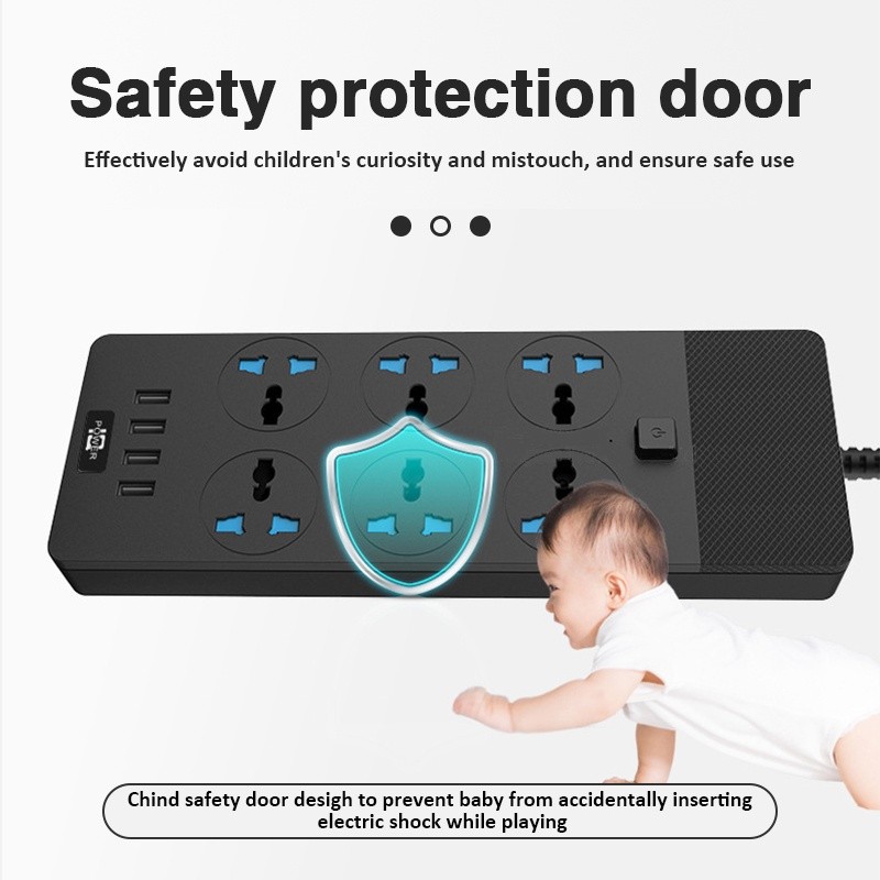 Universal Socket Extension with USB Ports Power Strip Surge Protector ...