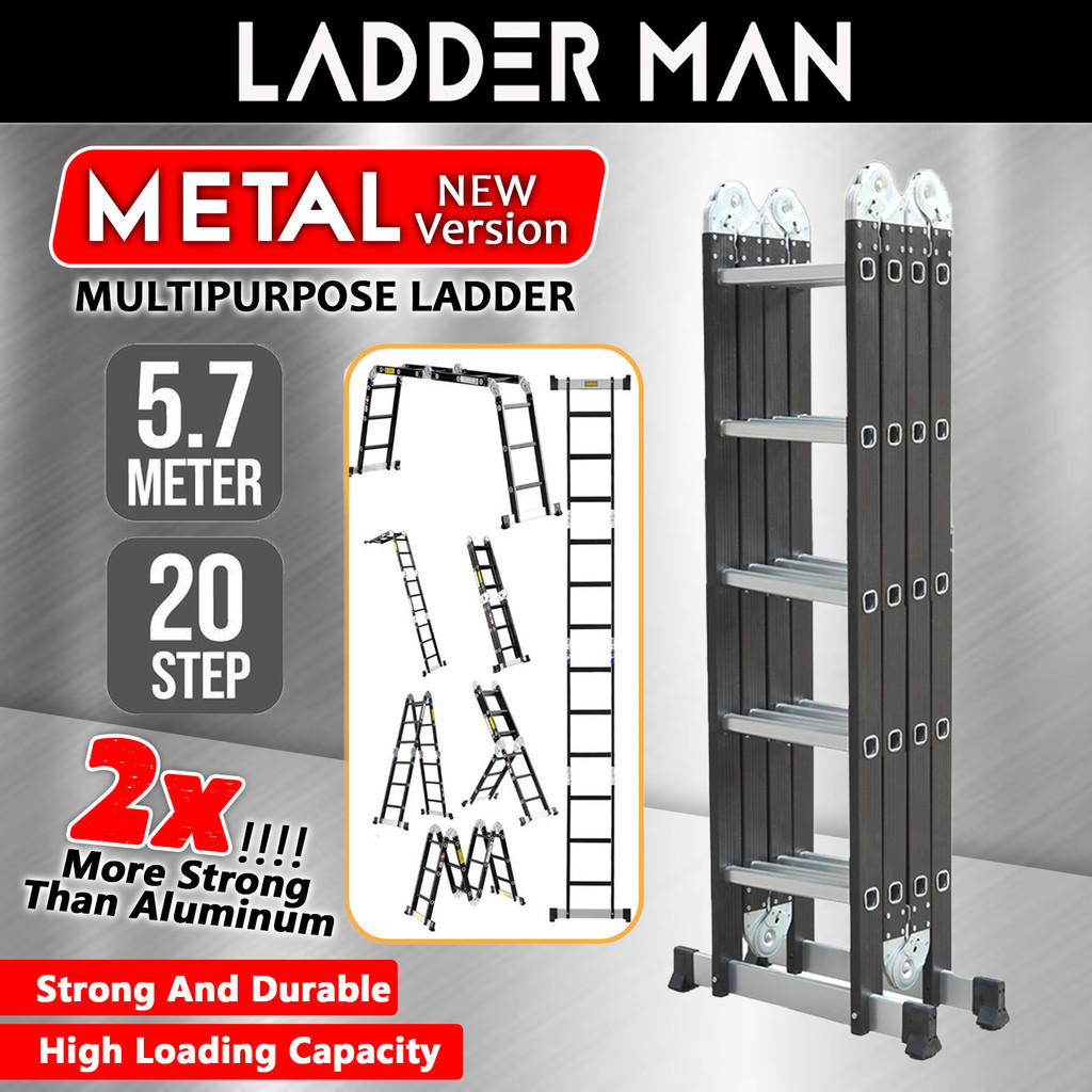 20 Step 5.7M Black Metal Multipurpose Ladder Folding ladder Tangga ...