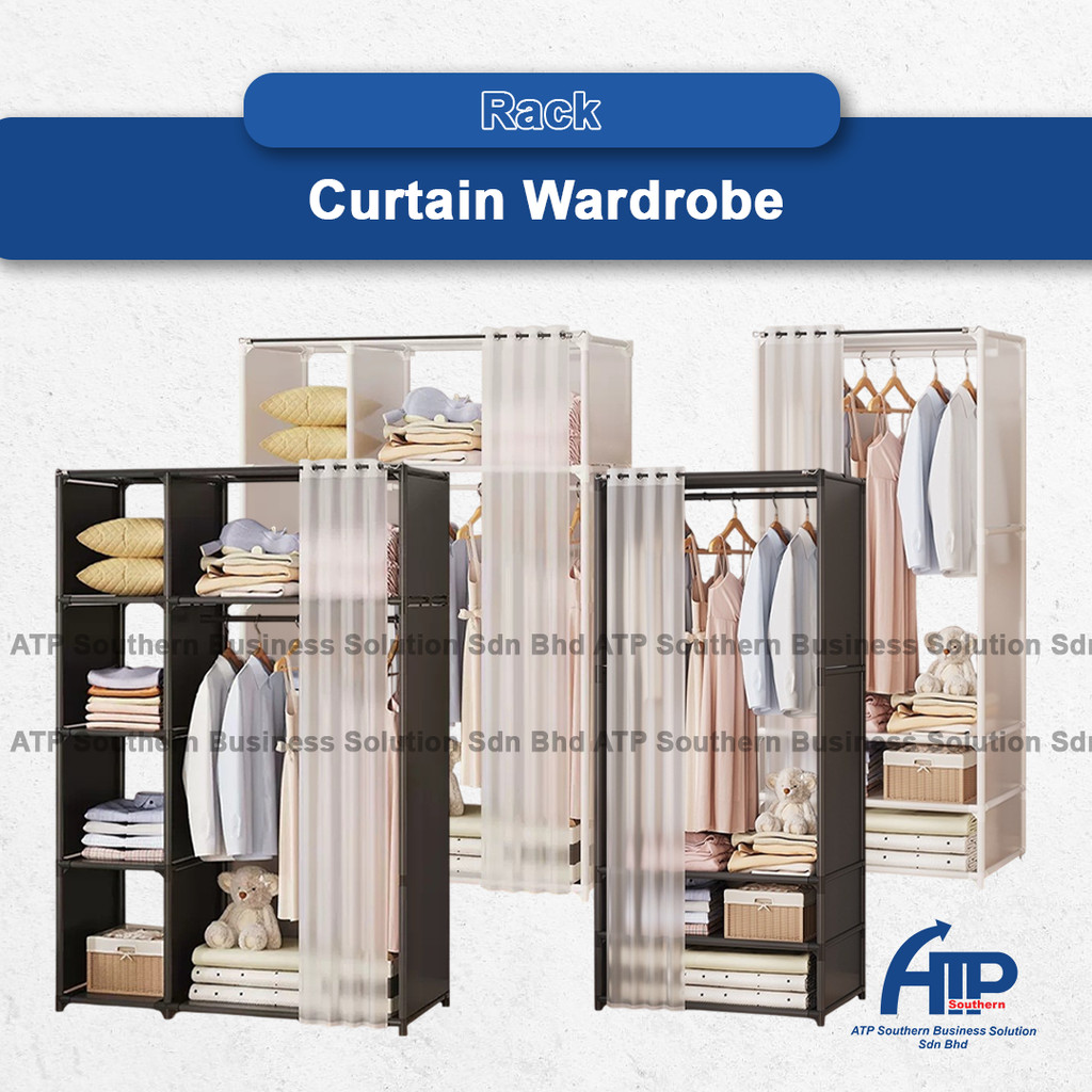 Bedroom Wardrobe Dust Cover Curtain Clothes Rack Rak Bilik Baju ...