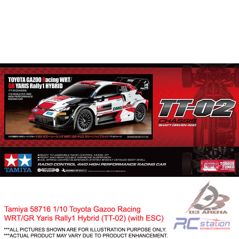 Tamiya 1:10 RC Toyota Yaris Rally 1 Hybrid TT-02 – Kit De Coche Teledirigido Sin Pintar, Montaje Para Hobby, Incluye Motor 540