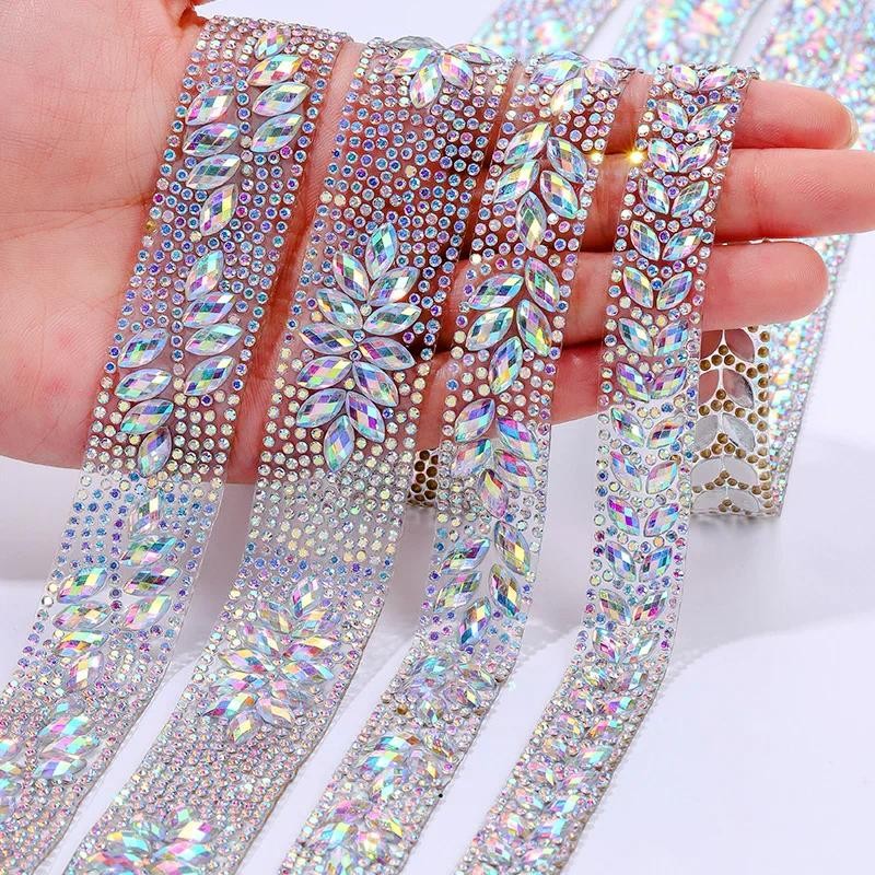 Qiao Crystal AB Motif Strass Hot Fix Rhinestone Sewing Tape (1 Yard x ...