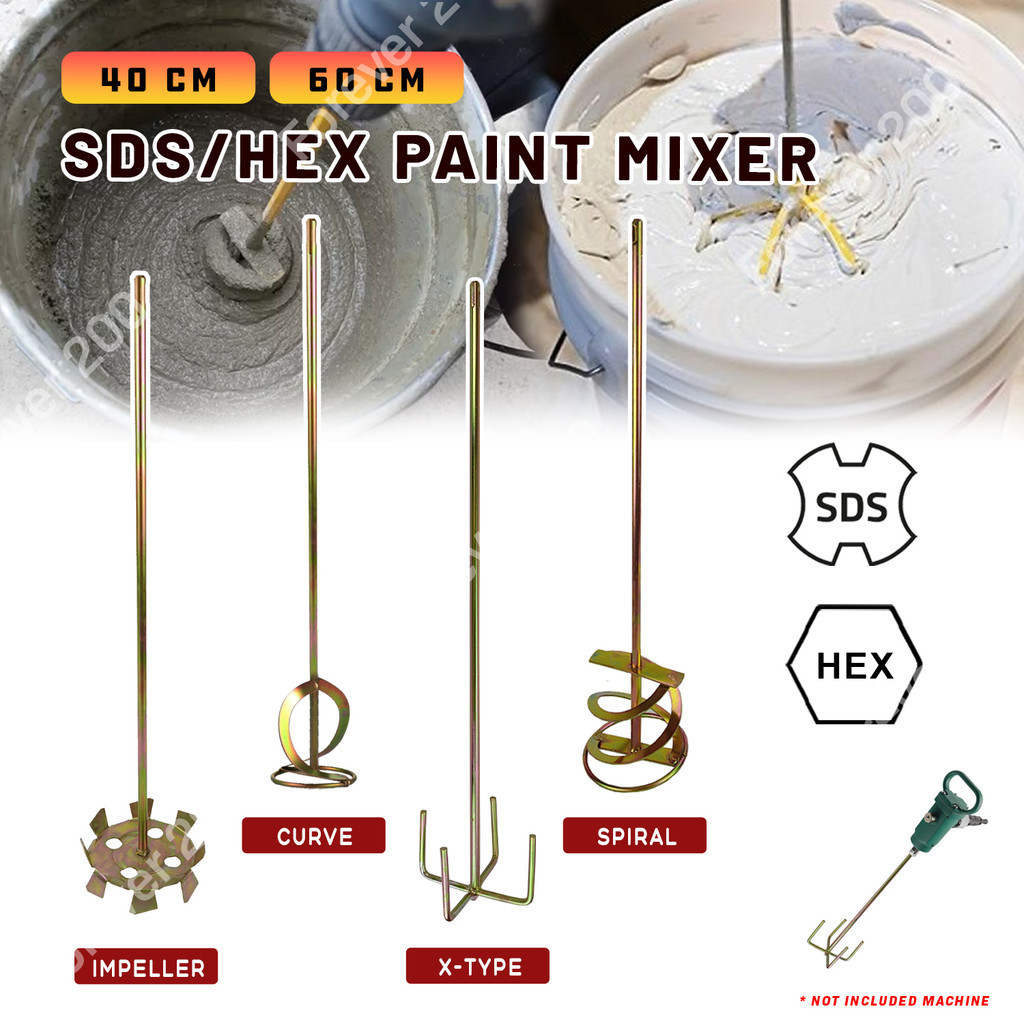 24" Paint Mixer SDS HEX Heavy Duty 4 Type Curve/Cross/Spiral/Impeller