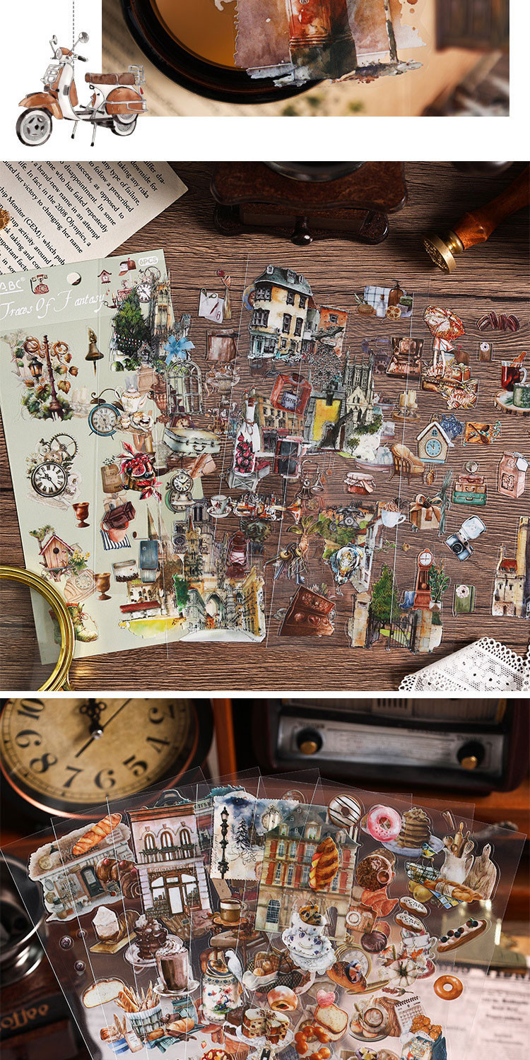Journamm 6pcs Literary Retro Stickers PET Materials DIY Scrapbooking ...