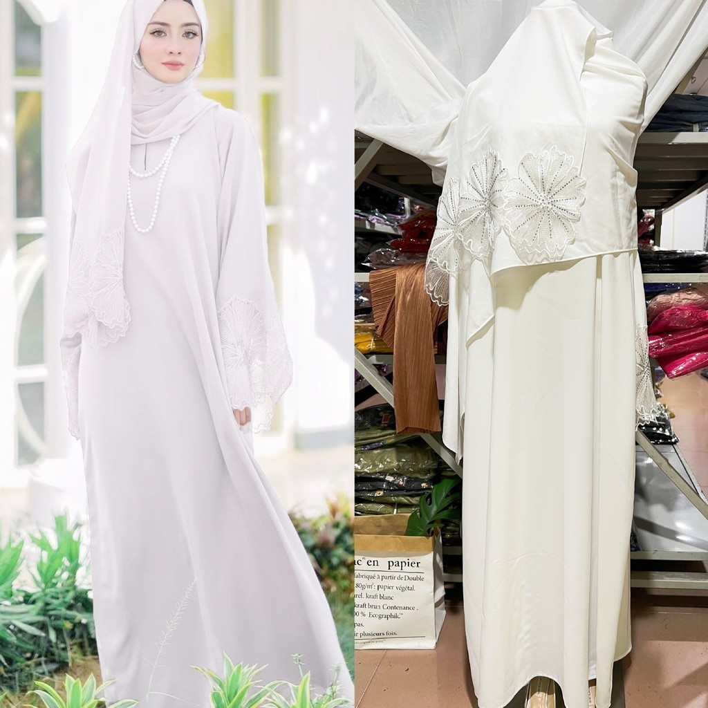 (Molio) Jubah & Tudung Labuh Set Muslimah 2 in 1, Sulaman & Kilauan ...