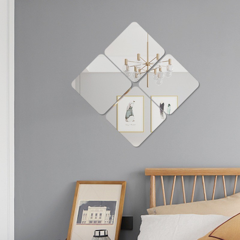 20/30cm Self Adhesive Square Mirror Wall Sticker For Bathroom Silver ...