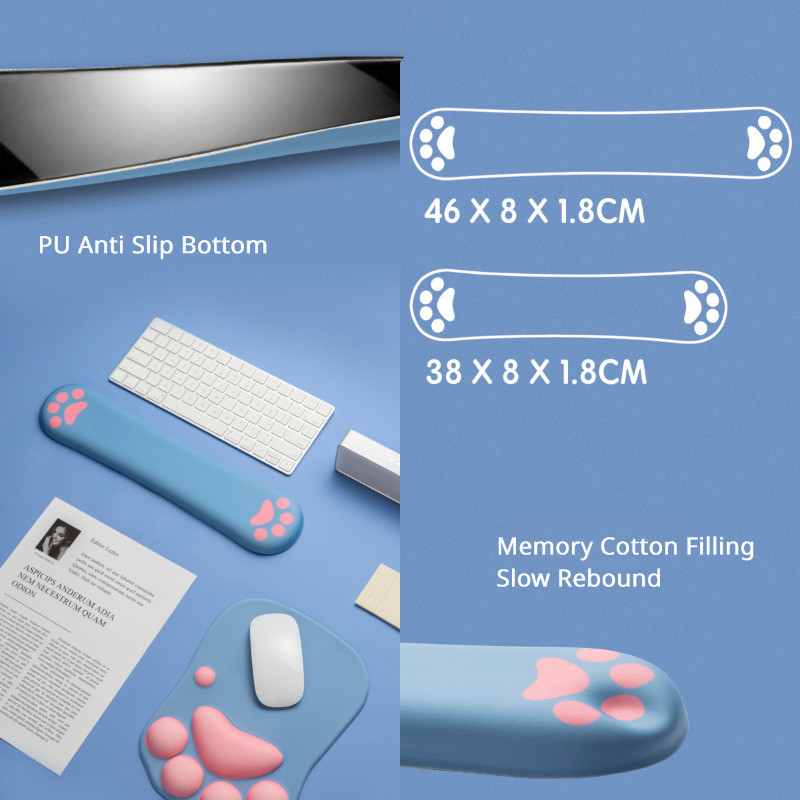 OasiaTech Cat Paw Keyboard Wrist Rest Memory Foam Cushion Non-Slip Base ...