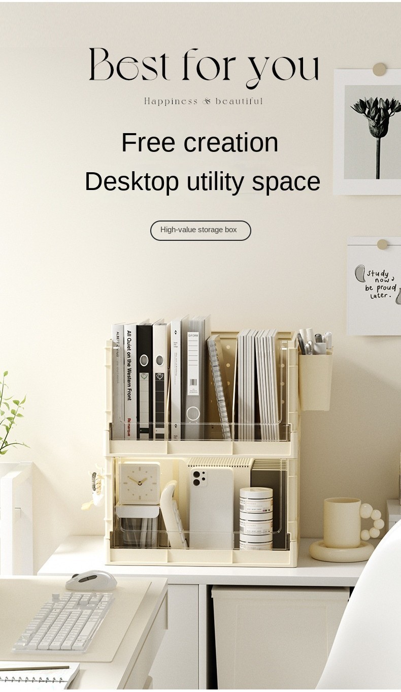 Desktop Foldable Book Board Shelf, Office Work Position Storage Box ...
