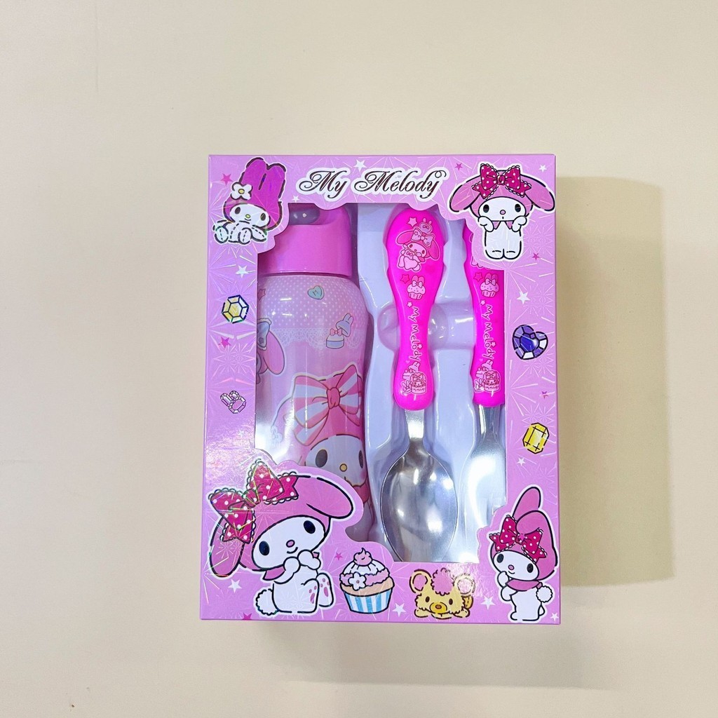 Jom Party Kuromi Cinnamoroll Melody Bottle Botol Cutlery Gift Set 300ML