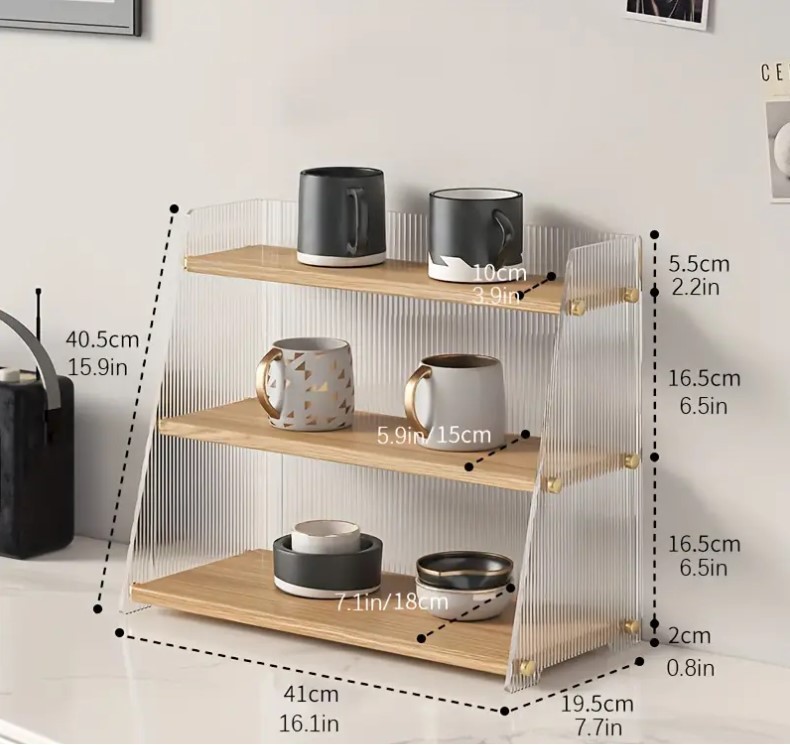[Ready Stock] TOPFINE Acrylic Multi-layer Wooden Rack Spice Rack Cup ...
