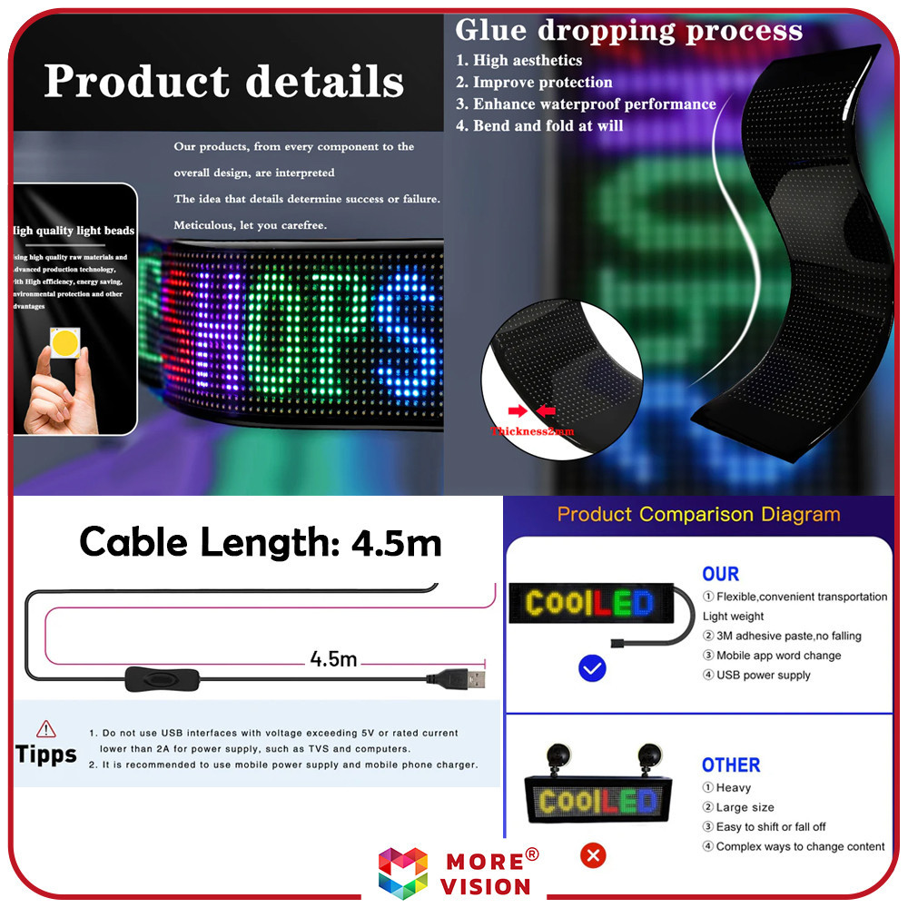LED Matrix Pixel Panel Bluetooth APP USB Flexible Addressable RGB ...