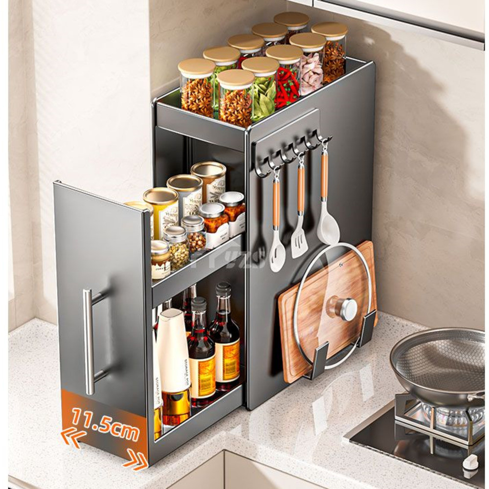 【Ready stock】Pull-out Condiment Storage Rack Narrow Kitchen Condiment ...
