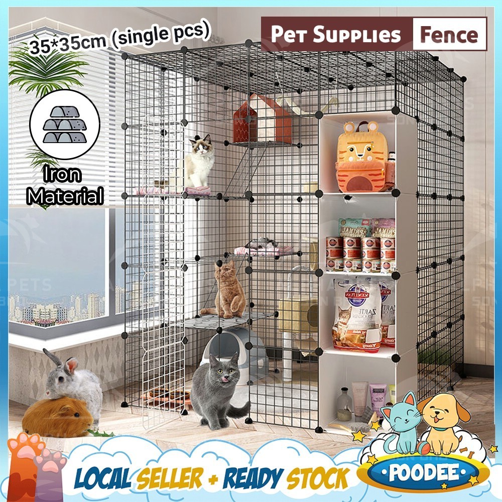 POODEE DIY Metal Grid Pet Fence Fencing Pet Cat Dog Playpen Dog Cat ...