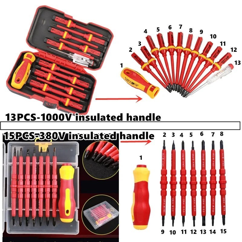13PCS 1000V Changeable Insulated Screwdriver Set And Magnetic Slotted ...