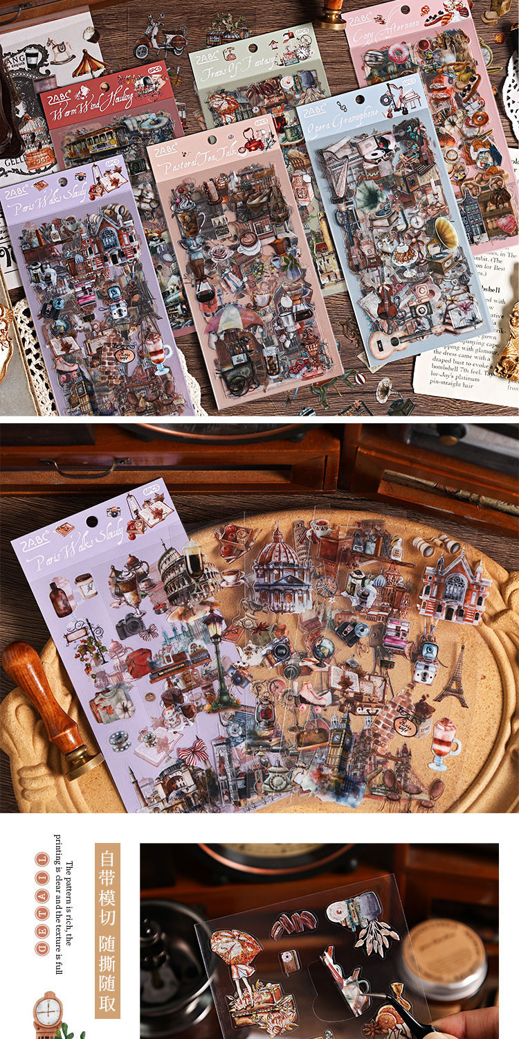 Journamm 6pcs Literary Retro Stickers PET Materials DIY Scrapbooking ...