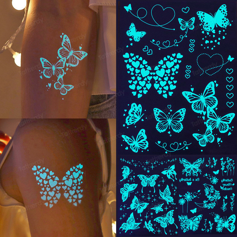 1 Sheet Luminous Stickers Women Kids Blue Flesh Glowing In Dark Tattoo ...