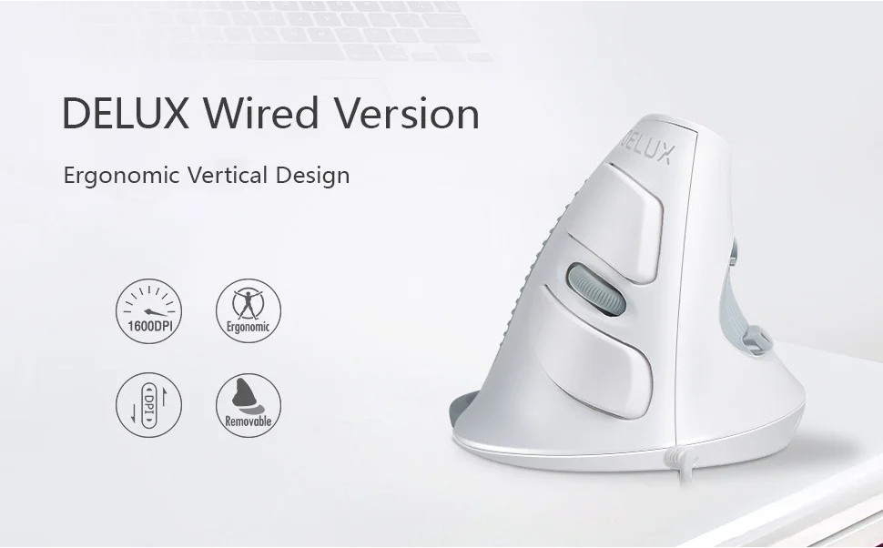 Delux M618BU White Wired Ergonomic Vertical Mouse 1600 DPI 6 Buttons ...